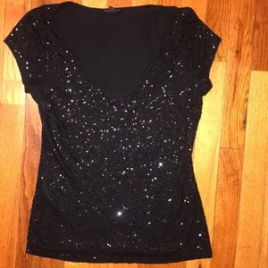 V neck sequin t-shirt stretch